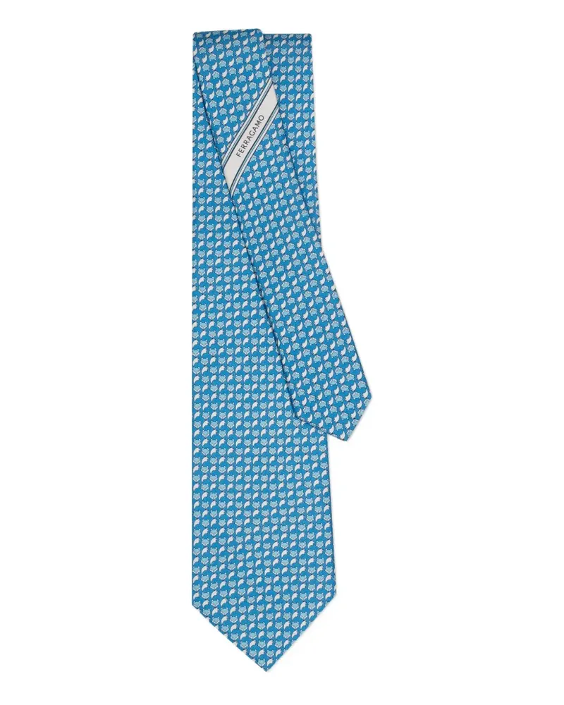 Ferragamo Seidenkrawatte mit Fuchs-Print - Blau Blau