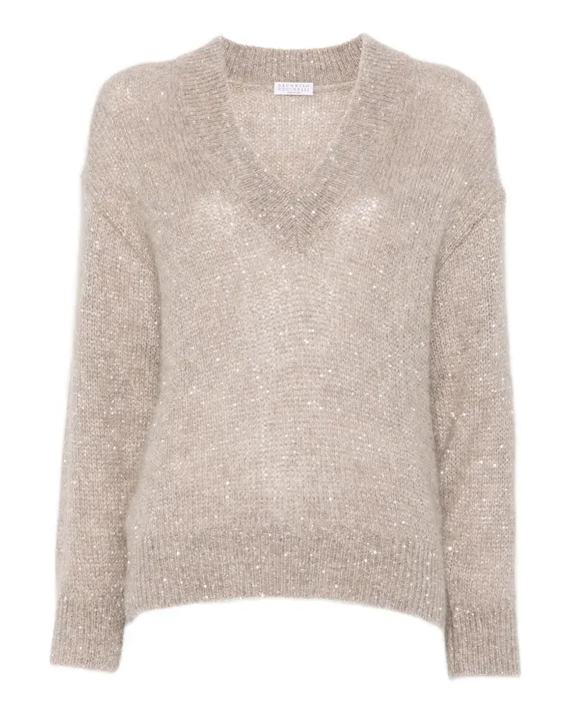 Brunello Cucinelli sequin-embellished V-neck sweater - Nude Nude