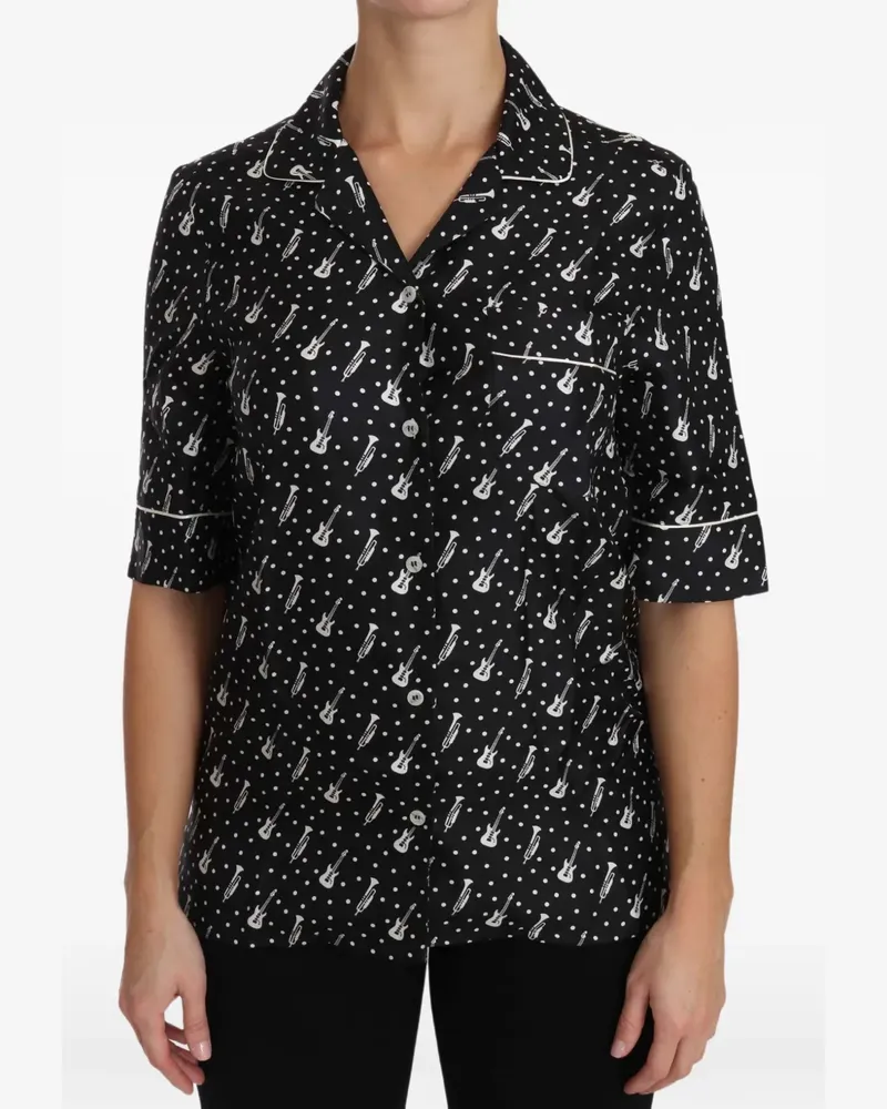 Dolce & Gabbana musical-instrument polka-dot silk shirt - Schwarz Schwarz