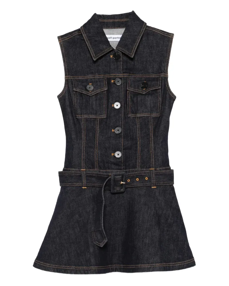 Self-Portrait belted denim mini dress - Blau Blau