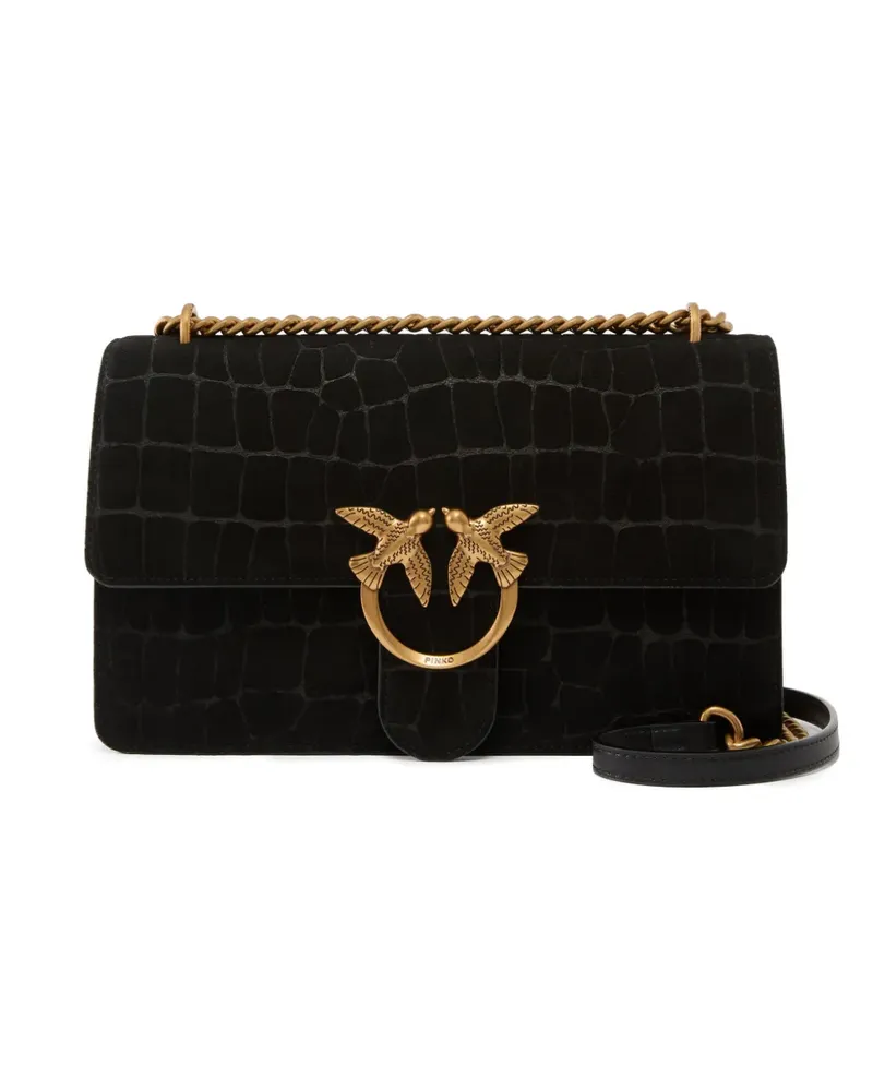 Pinko medium Love One chain leather crossbody bag - Schwarz Schwarz