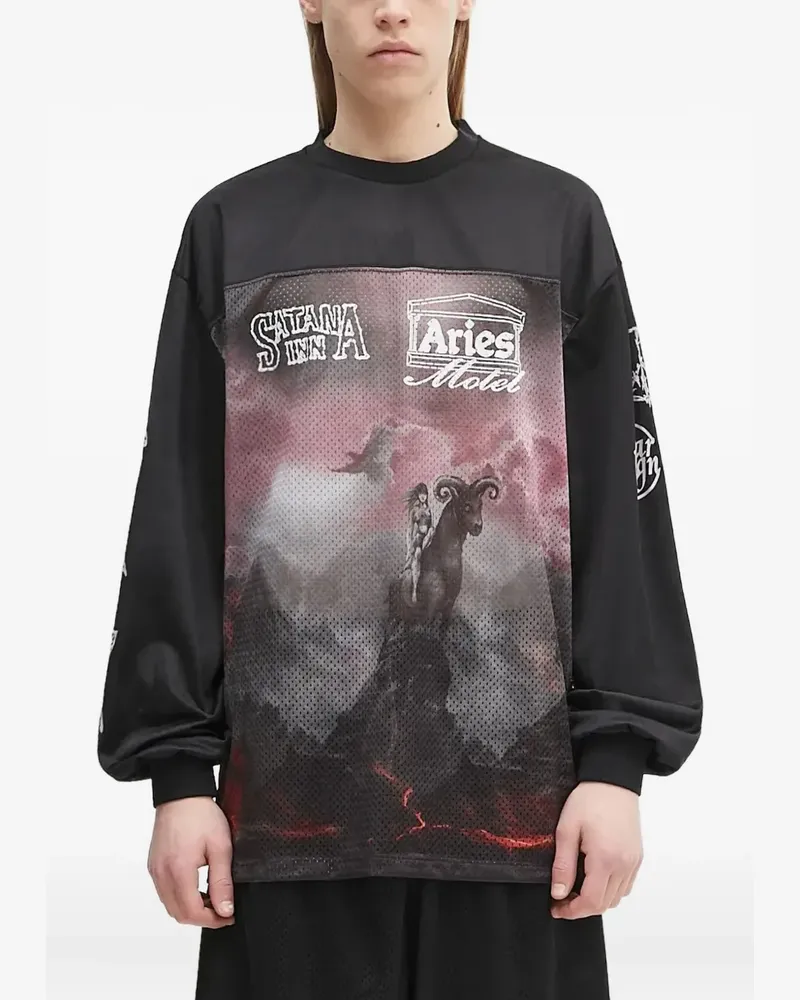 Aries Langarmshirt mit Mesh-Einsatz - Schwarz Schwarz