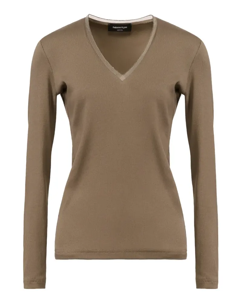 Fabiana Filippi Langarmshirt mit V-Ausschnitt - Grün Grün