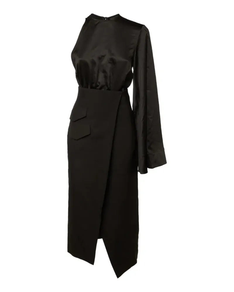 Solace London Asymmetrisches Marceo Midikleid - Schwarz Schwarz