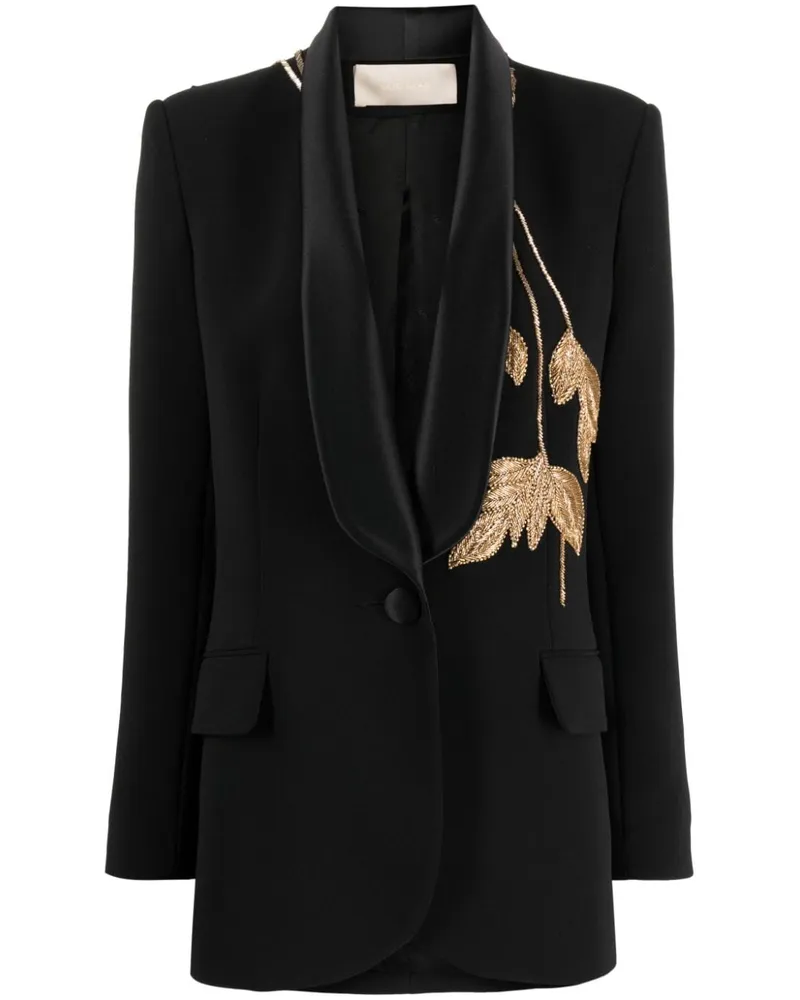 Elie Saab Metallischer Blazer mit Blattstickerei Schwarz