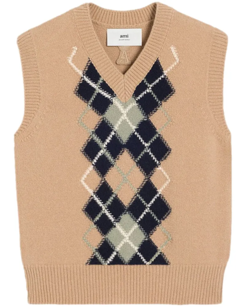 AMI Paris Pullunder mit Argyle-Muster - Nude Nude