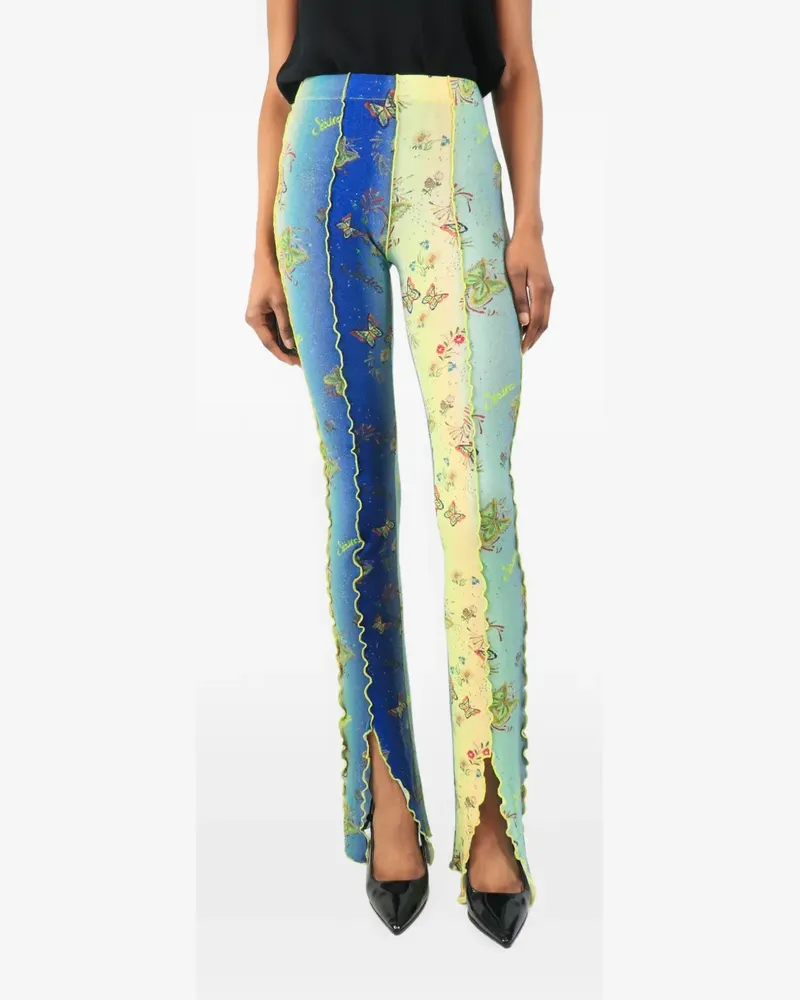 SIEDRES butterfly-print lettuce-trim trousers - Blau Blau