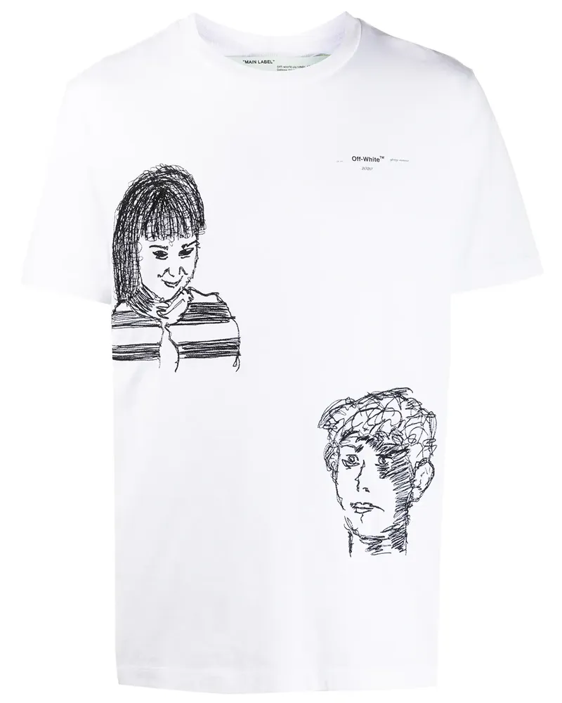 OFF-WHITE T-Shirt mit aufgestickten Gesichtern - Weiß Weiß