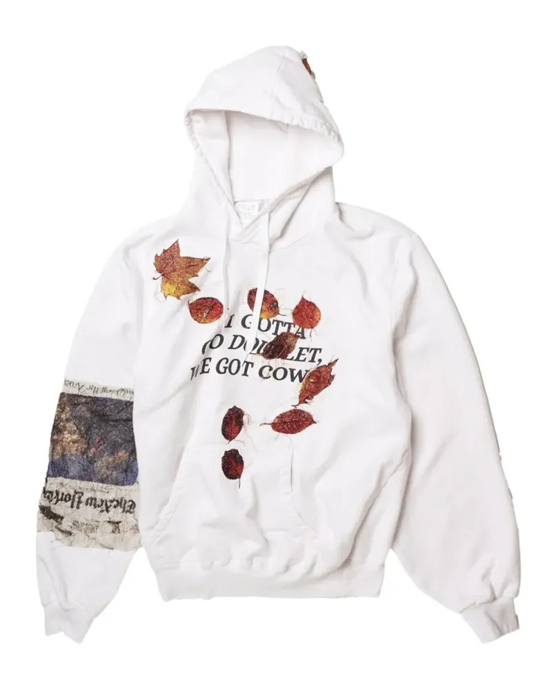 Doublet Twister Hoodie mit Blatt-Patchwork und Slogan-Print - Weiß Weiß