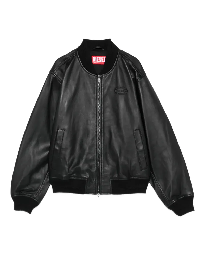 Diesel L-Ilyan-RB ribbed leather jacket - Schwarz Schwarz