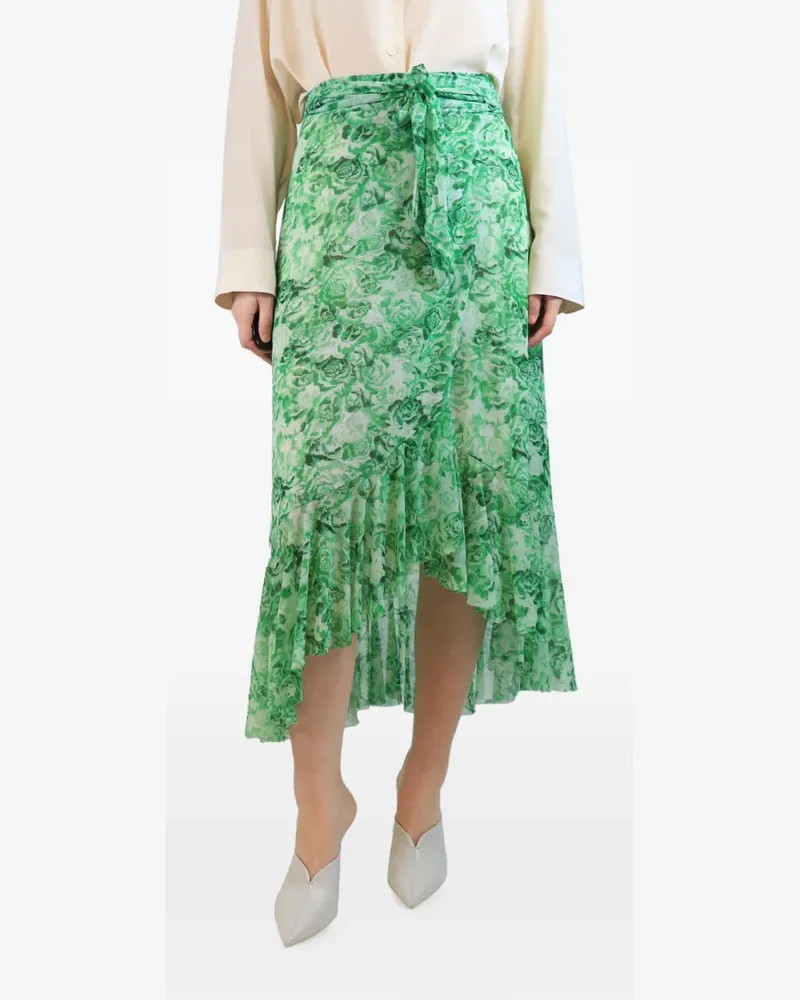 Ganni floral-print wrap midi skirt - Grün Grün