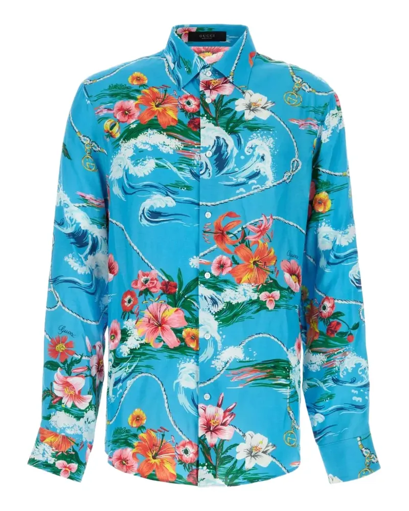 Gucci Hemd mit Blumenprint - Blau Blau