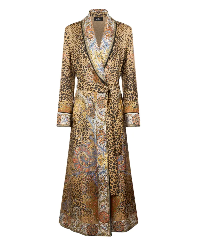 Etro paisley animal-motif silk robe - Braun Braun
