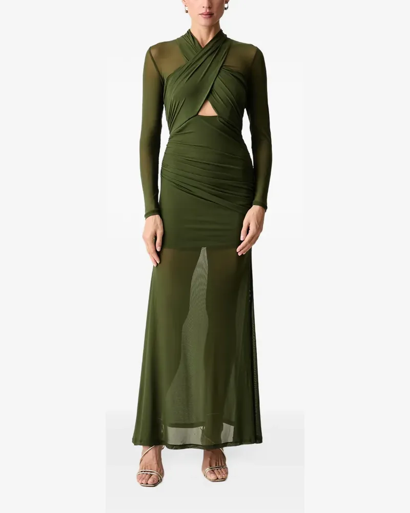 Bardot crossover ruched maxi dress - Grün Grün