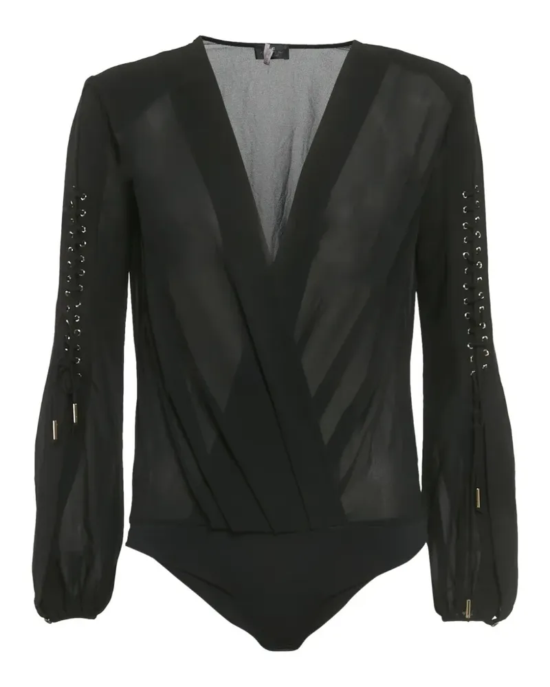 Elisabetta Franchi lace-up sheer long-sleeved bodysuit - Schwarz Schwarz