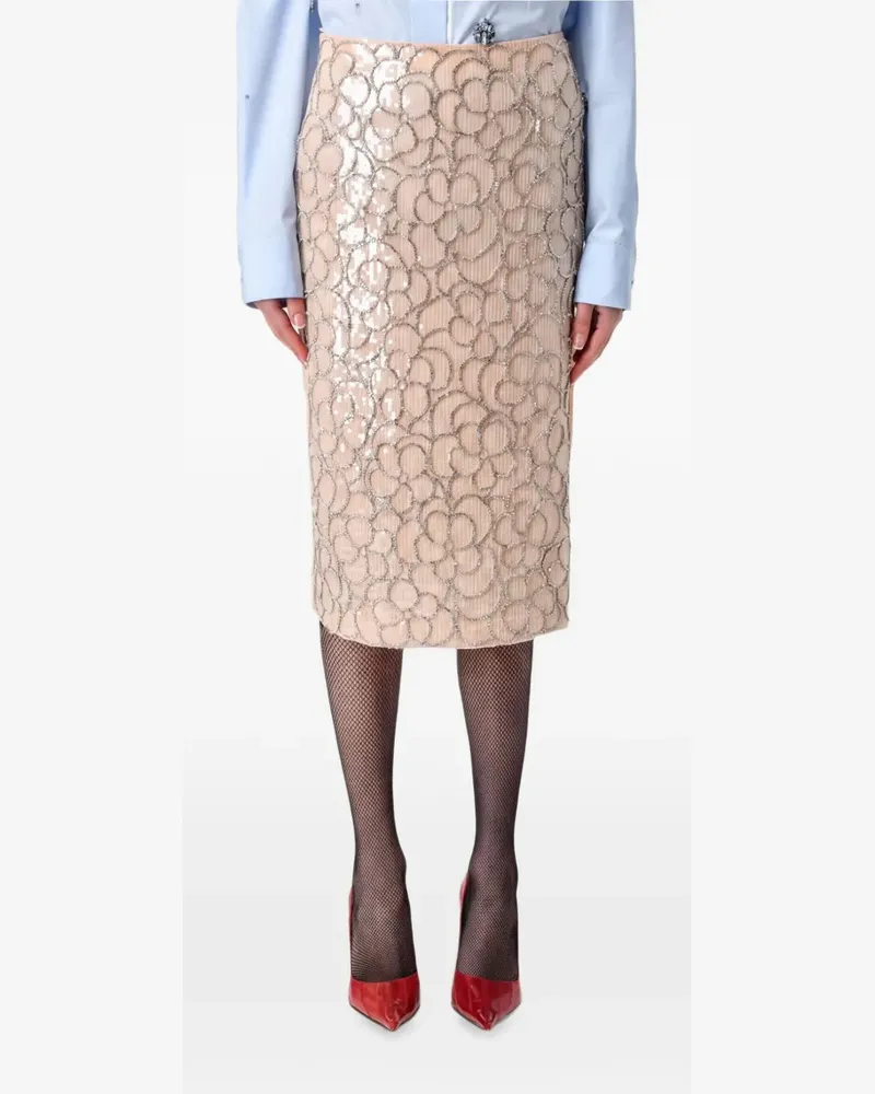 Des Phemmes crystal-embellished sequined midi skirt - Rosa Rosa