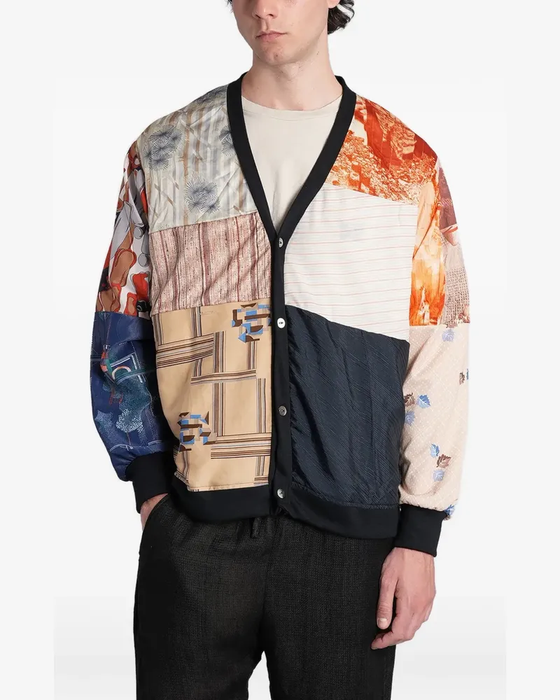 NEEDLES patchwork V-neck shirt jacket - Nude Nude
