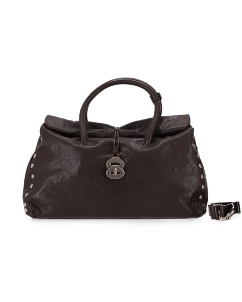 Zanellato Dotta Tobacco XL studded leather tote bag - Braun Braun