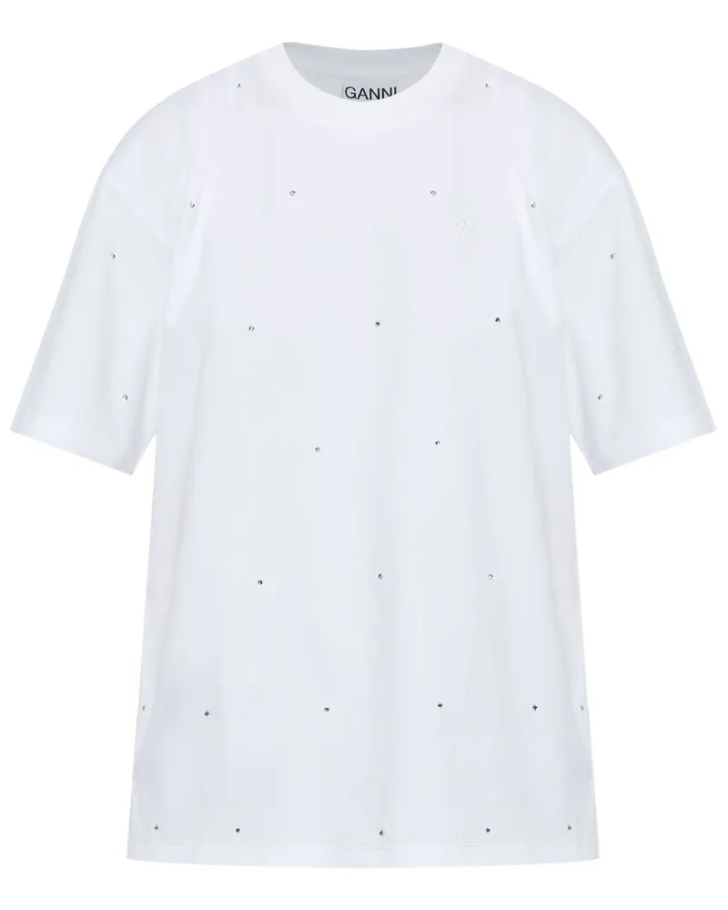 Ganni T-Shirt mit Kristallen - Weiß Weiß