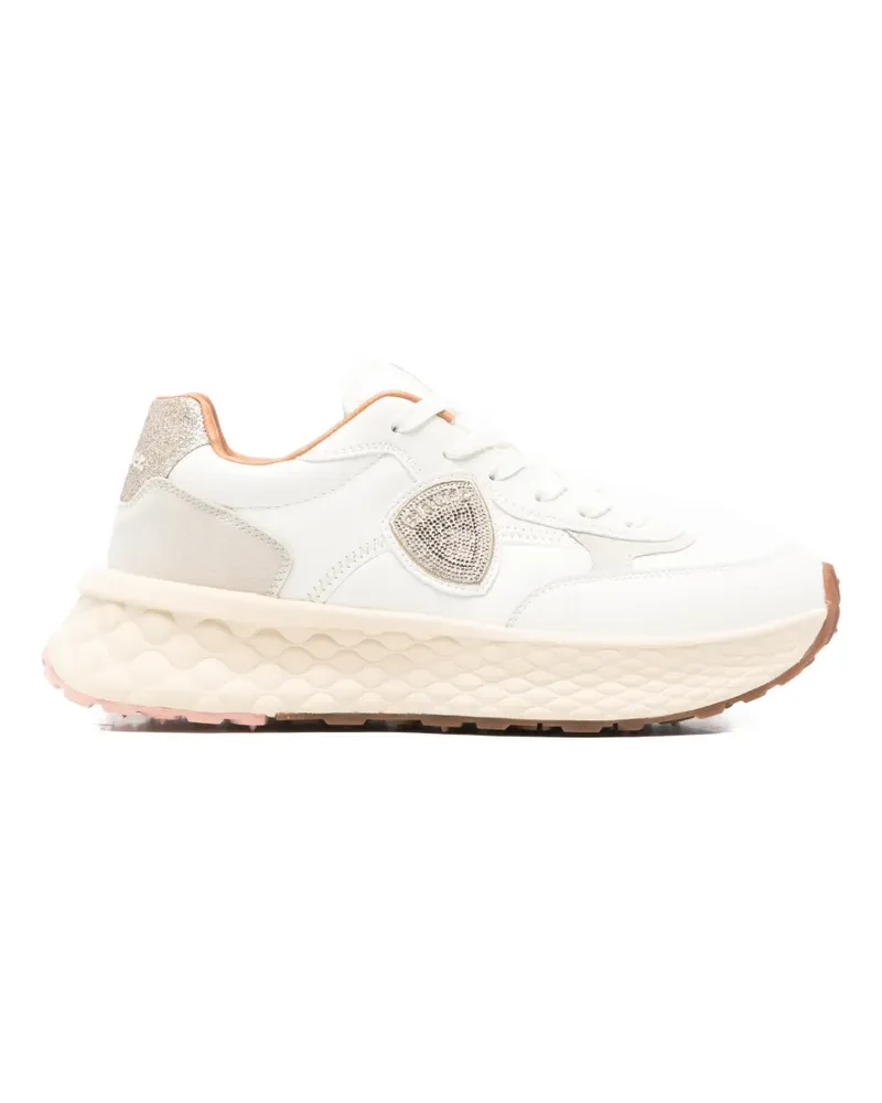 Blauer Sneakers mit Logo-Schild - Weiß Weiß