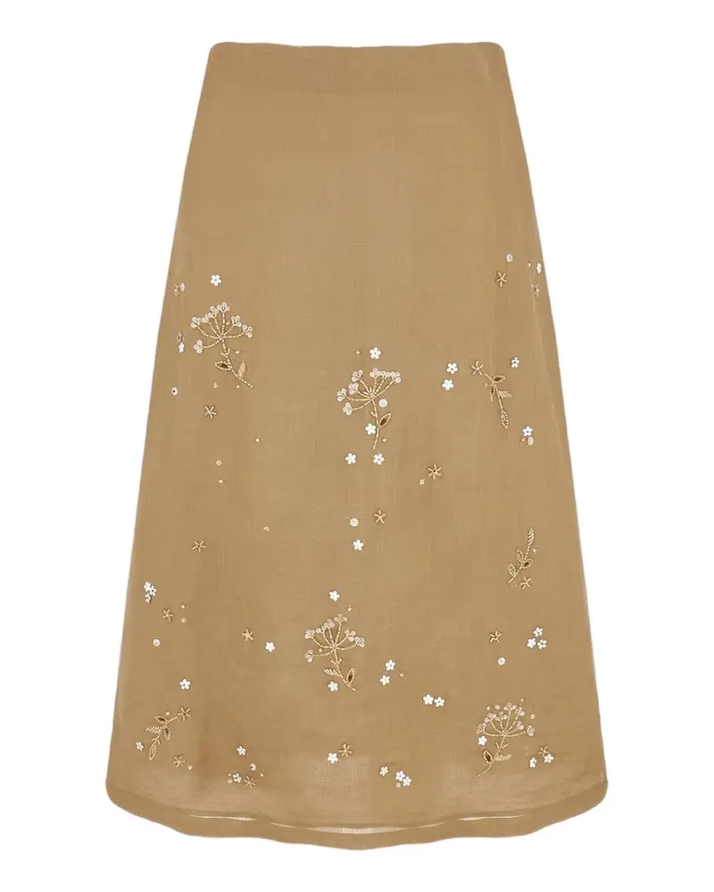 Lorena Antoniazzi embroidered elasticated-waist midi skirt - Nude Nude