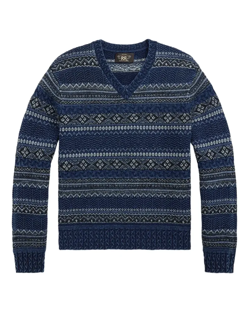 Ralph Lauren Fairisle Pullover mit V-Ausschnitt - Blau Blau
