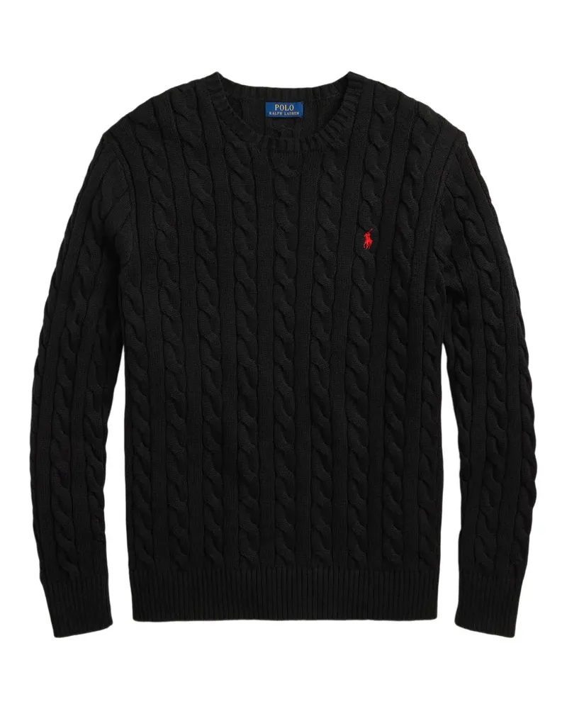 Ralph Lauren Pony-Pullover mit Zopfmuster - Schwarz Schwarz