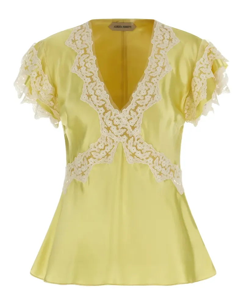 Alberta Ferretti lace-inserts V-neck blouse - Gelb Gelb
