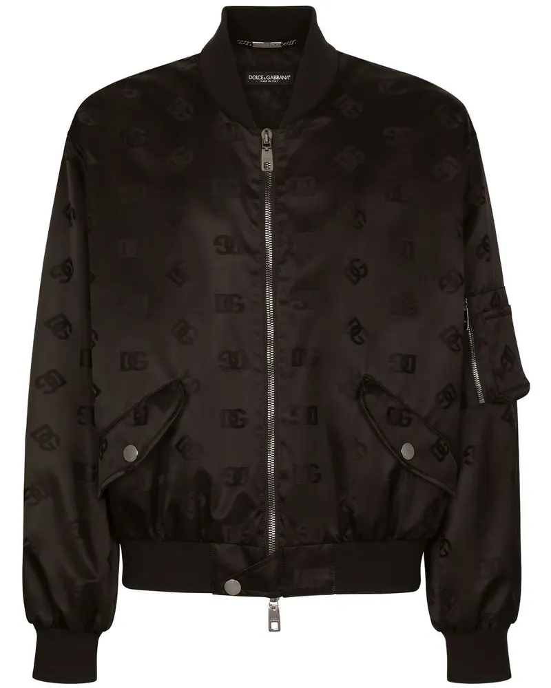 Dolce & Gabbana Satin-Bomberjacke mit Logo-Schild - Schwarz Schwarz