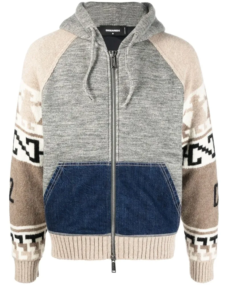 Dsquared2 Intarsien-Kapuzenjacke mit Reißverschluss - Grau Grau