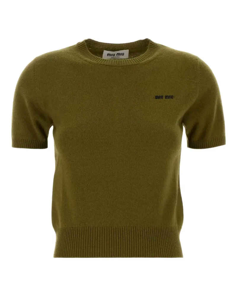 Miu Miu Kaschmirtop mit Logo-Detail - Grün Grün