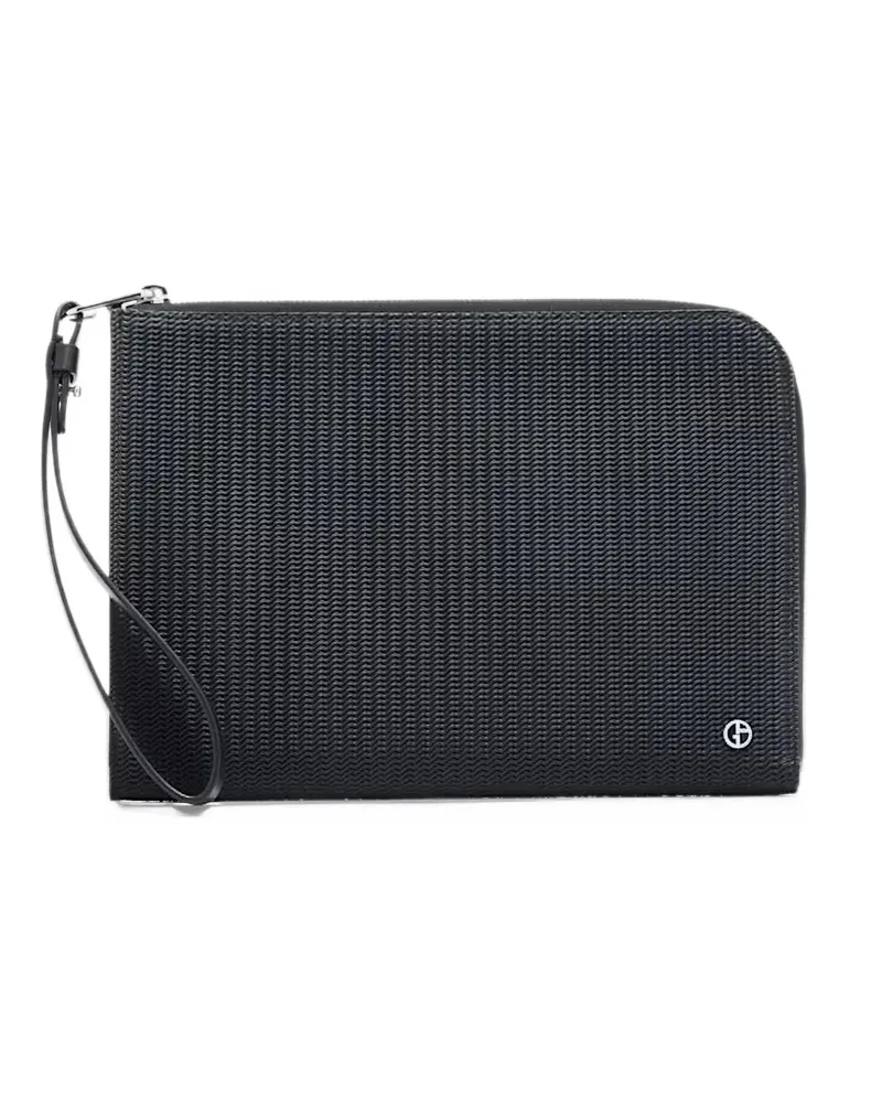 Giorgio Armani Strukturierte Clutch mit Logo-Schild - Schwarz Schwarz