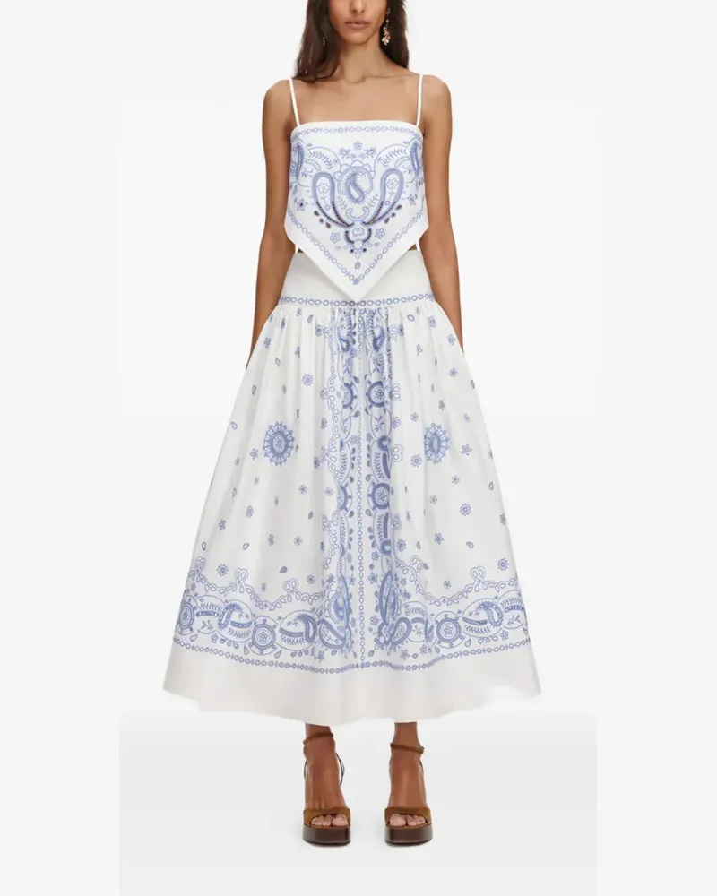 Self-Portrait paisley-embroidered maxi skirt - Weiß Weiß