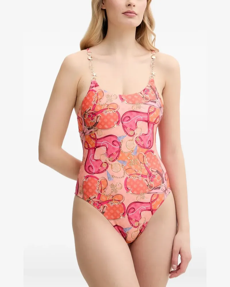 Guess Badeanzug mit Ketten-Print - Rosa Rosa