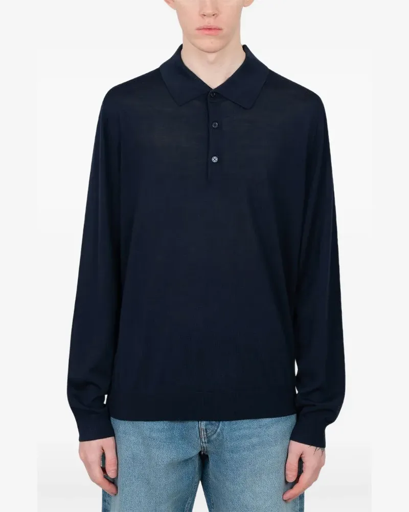 Universal Works Langärmeliges Poloshirt - Blau Blau