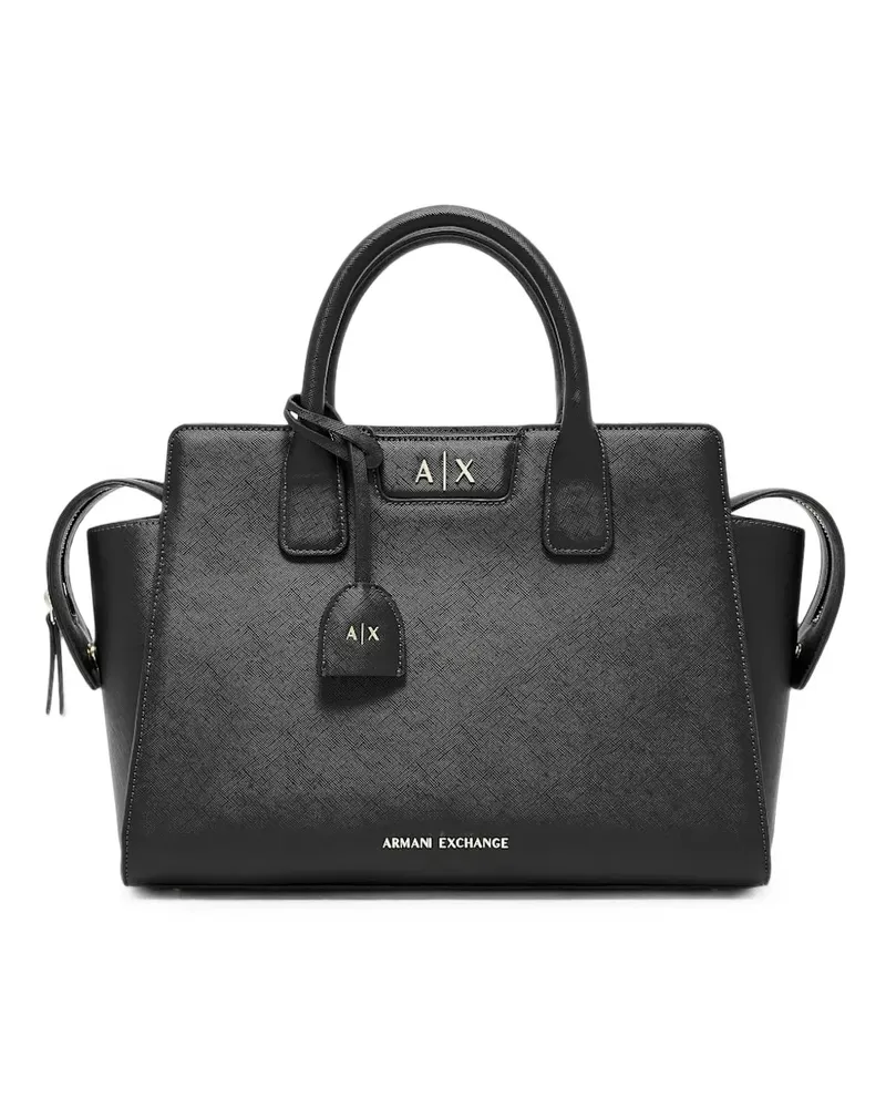 Armani Exchange Patsie Tote Bag mit Logo-Schild in Saffiano-Optik - Schwarz Schwarz