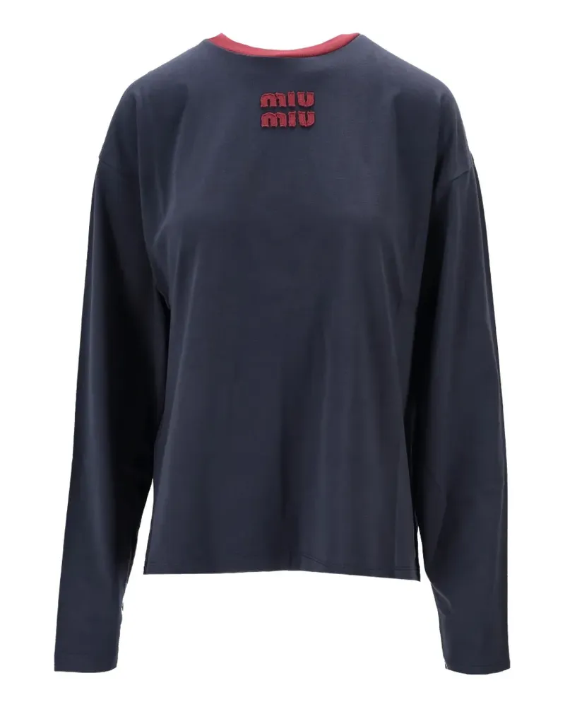 Miu Miu logo jersey long-sleeved T-shirt - Blau Blau