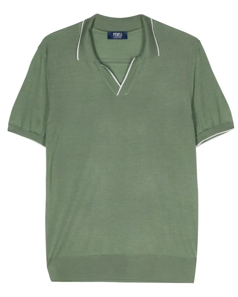Fedeli Fein gestricktes Wave Poloshirt - Grün Grün