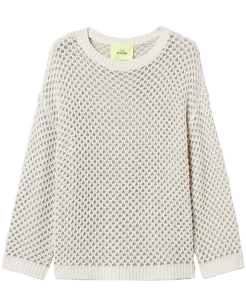Twin-Set Lochstrick-Pullover mit Lurex-Detail - Weiß Weiß
