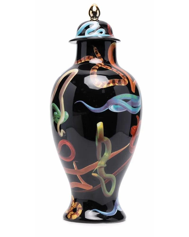Seletti Vase mit Schlangen-Print - Schwarz Schwarz
