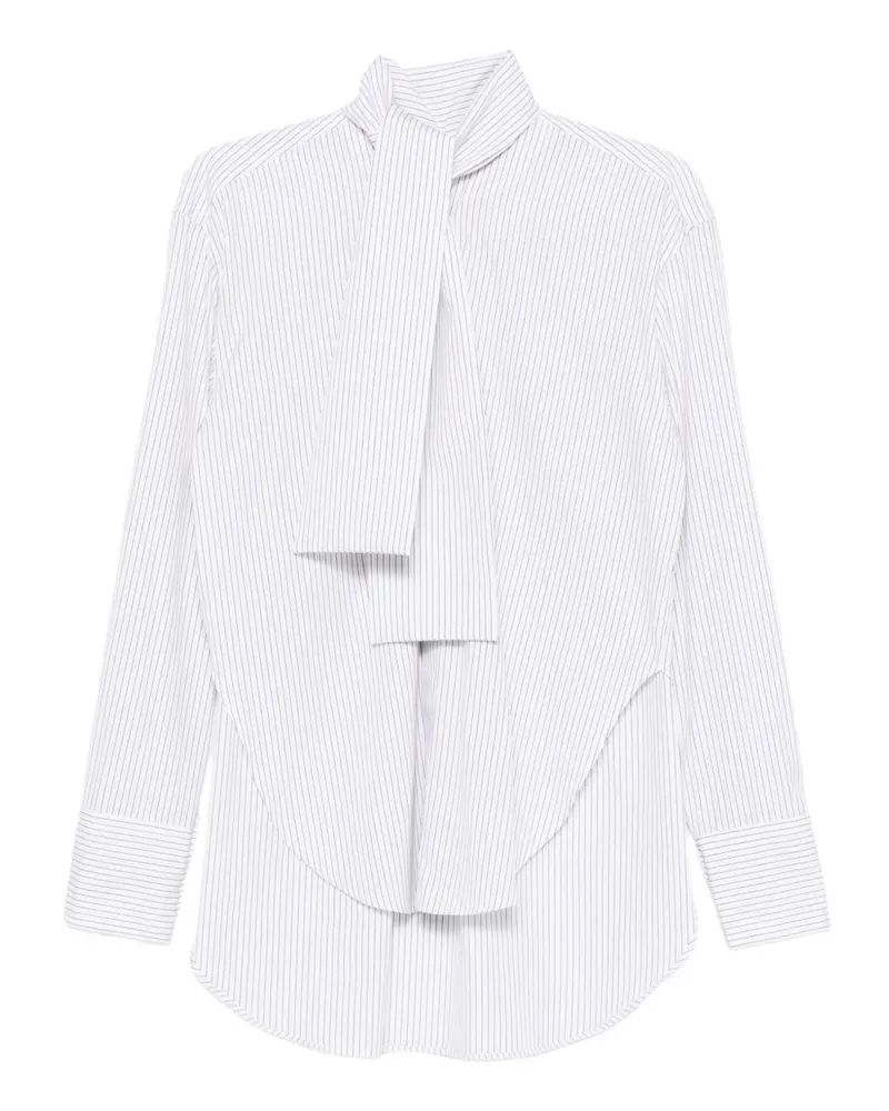 PLAN C pinstriped tie-neck shirt - Weiß Weiß