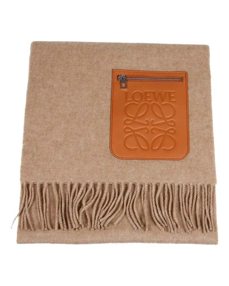 Loewe Fransenschal mit Leder-Patch - Nude Nude