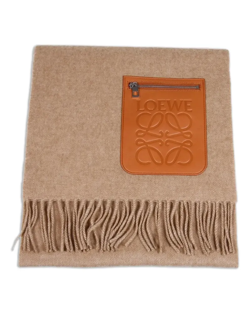 Loewe Fransenschal mit Leder-Patch - Nude Nude