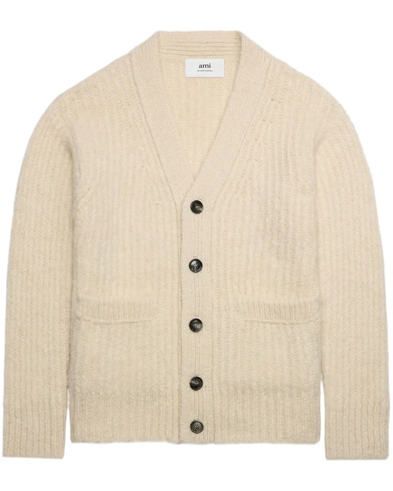 AMI Paris Gerippter Cardigan mit V-Ausschnitt - Nude Nude