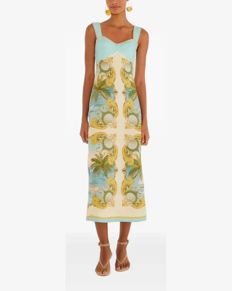FARM Rio Royal Sea tropical-print sleeveless midi dress - Nude Nude