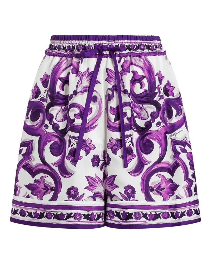 Dolce & Gabbana Seidenshorts mit Majolica-Print - Weiß Weiß