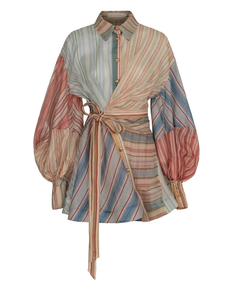 Zimmermann Rebellion striped puff-sleeve mini dress - Nude Nude