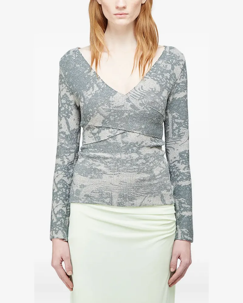 Eckhaus Latta abstract-print wrap-around T-shirt - Grau Grau