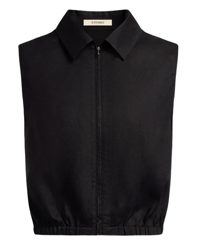 12 STOREEZ Leinenhemd mit Reißverschluss - Schwarz Schwarz