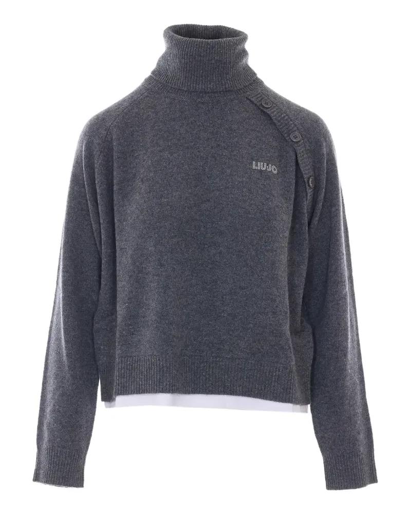 Liu Jo V-Ausschnitt-Pullover mit Knopfdetail - Grau Grau